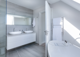 Luxurious and white bathroom in contemporary style