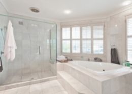 Modern bathroom with glass shower enclosure
