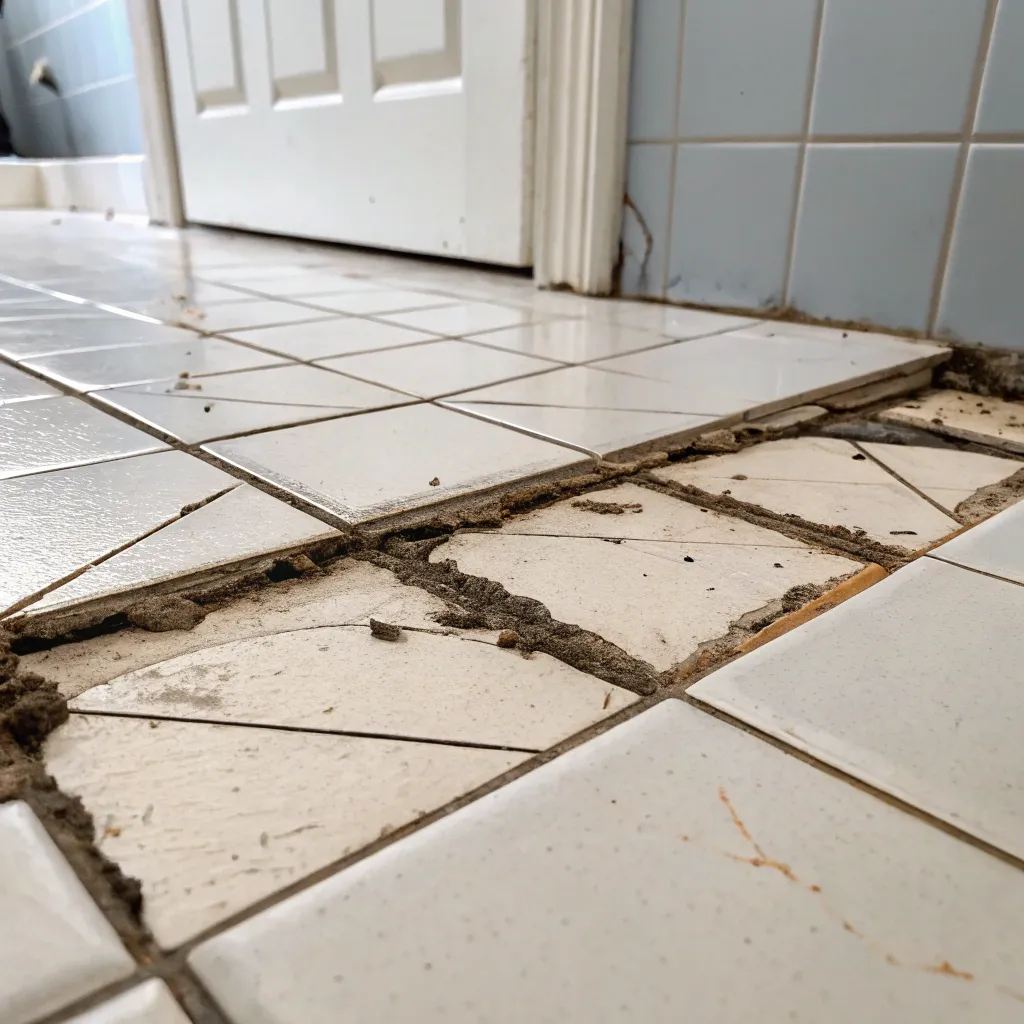 cracked and lifting tiles in a Townsville bathroom floor