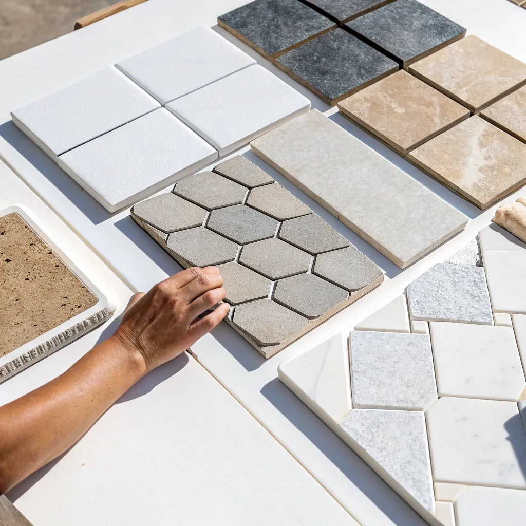 Selection of ceramic and porcelain wall tile samples for a Townsville bathroom quote