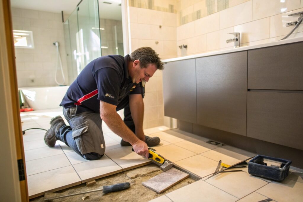 Tradesperson carrying out a bathroom makeover in a Townsville home